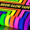 UV Blacklight Reactive Fluorescent Cloth/Neon Gaffer Tape, Super Bright Spike Tape for Glow Party Supplies, 0.6inch x 16.5ft per Color