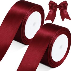 2 Rolls Burgundy Ribbon 50 Yards 1.5 Inches Wide Double Faced Polyester Solid Satin Ribbon for Valentine's Day Christmas Wedding Present Wrapping Crafts Burgundy Party Decoration