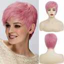 Short Pink Wig for Women Layered side Part with Bangs Wigs Synthetic Hair Pixie Cuts Wigs for Cosplay Halloween Party Use