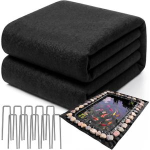 Fanfanwin 15 x 15 ft Pond Liner Underlayment 6oz Heavy Duty Black Non Woven Geotextile Underlayment Fabric with 10 U-pins for Outdoor Pond Streams Fountains Garden Waterfalls Fishpond Weed Barrier