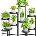 iDavosic.ly Plant Stand Indoor Outdoor, 10 Tier Corner Metal Flower Display Holder Shelf, Easy Assembly Folding Tall Orchid Rack for Patio Balcony Porch Garden Living Room House, Black