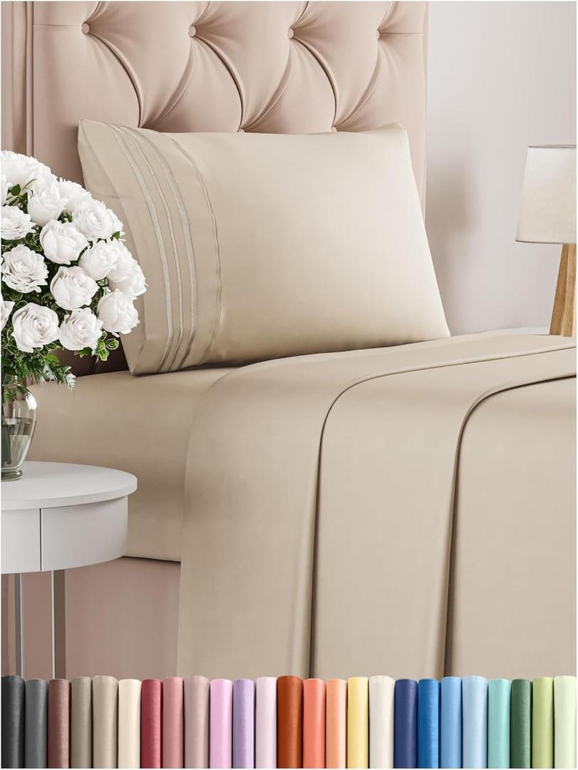 Twin XL Size 3 Piece Sheet Set - Comfy Breathable & Cooling Bed Sheets Set - Hotel Luxury Bedding for Women, Men, Kids, Teens, Boys & Girls - Deep Pockets, Ultra-Soft, Wrinkle Free - Oeko-Tex - Wheat