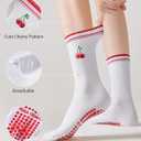 THANTH Pilates Grip Socks for Women Yoga Non Slip Sticky Athletic Crew Grippy Socks Cute Barre Workout Hospital Sock (5-10, 2pack-white+black)