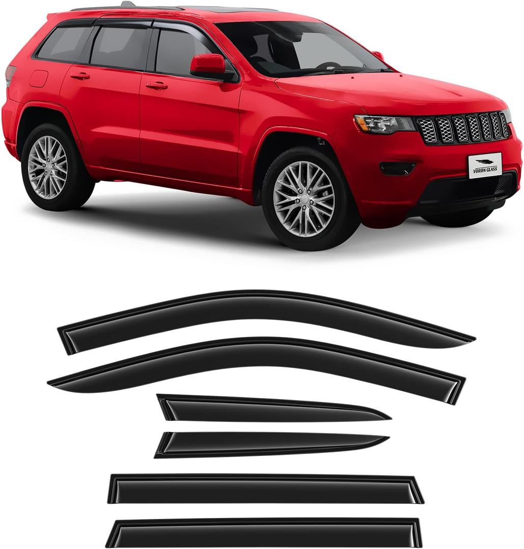 Voron Glass Tape-on Extra Durable Rain Guards for Jeep Grand Cherokee 2011-2020, Window Deflectors, Vent Window Visors, 6 Pieces - 100472