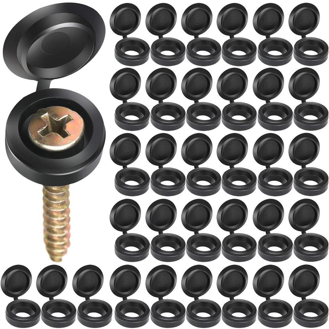 HNYYZL Plastic Hinged Screw Covers - 150 PCS Black, Flip Tops for Screw Heads, Snap Washer Caps (M)