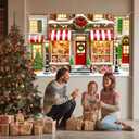 Merry Christmas Candy House Backdrop Banner 71x43 Inch Winter Holiday Storefront Scene with Gingerbread Window Display Large Christmas Decoration for Party Wall Indoor Use
