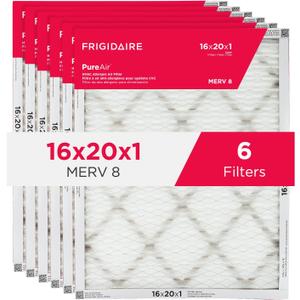 Frigidaire PureAir 20x25x1 MERV 8 Allergen Electrostatic Pleated Air Conditioner HVAC AC Furnace Filters - 6 Pack (exact dimensions 15.81 X 19.81 X 0.81)
