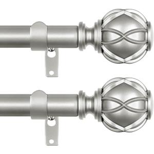 Curtain Rods 2 Pack 32 to 43 Inches, HOTOZON Curtain Rods for Windows 20 to 39 Inches, Adjustable Heavy Duty Drapery Rod with Netted Texture Finials, Antique Silver