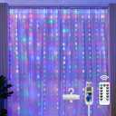 Brightown 300 LED Fairy Curtain Lights, Curtain String Lights, USB Plug in 8 Lighting Modes Christmas Decoration, Hanging Lights with Remote for Bedroom Indoor Weddings Dorm Multicolor 1 Pack