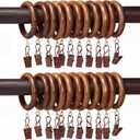 24 Pcs Curtain Rings with Clips Wooden 2.5 inch Outer Dia for 1 inch Rod Pole, Window Shower Curtain Hooks, Wood Curtain Rod Wood Curtain Rings with Eyelet, Drapery Rings.(24, 1.75 INCH Inner Dia)