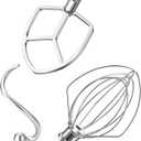 Stainless Steel 3 Piece kit Attachments for KitchenAid Stand Mixer and 5.5-6 Quart Bowl, Dishwasher Safe (5.5-6QT Flat Beater, 6QT Dough Hook, KN256 6-Wire Whip Attachment)