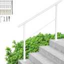 Handrails for Outdoor Steps, 3 Steps Wrought Iron Stair Railing for Concrete Steps, DIY Installation Kit Deck Handrail for Garage, Porch, Garden Outdoor & Indoor (1 to 3 Steps White)
