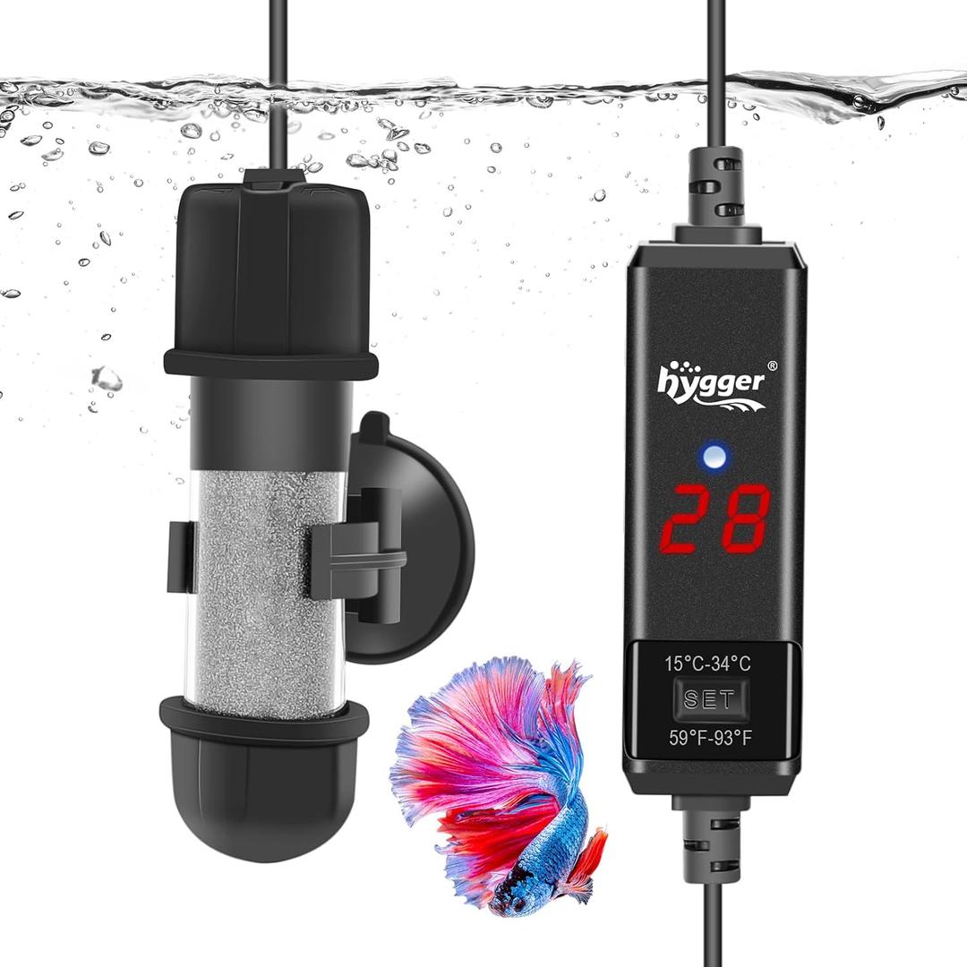 hygger Aquarium Heater Mini Aquarium Heater, Submersible Heater for Aquarium, Adjustable Aquarium Heater 15-34°C with Digital Display Controller for Fish and Turtle Aquarium (10W)