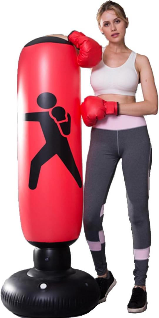 Punching Bag for Adult Kids,Kizcmvre Inflatable Freestanding Heavy Duty Boxing Bag,Women Men Training Equipment Exercise Boxing Standing Punching Bag (Red).