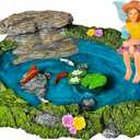 Mood Lab Fairy Garden - Miniature Fish Pond & Fairy Figurine Kit - 2 pcs Set of Garden Accessories - Outdoor or House Decor