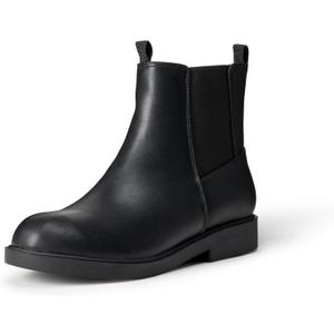 Amazon Essentials Girl's Chelsea Ankle Boots (4 Big Kid, Black Faux Leather)