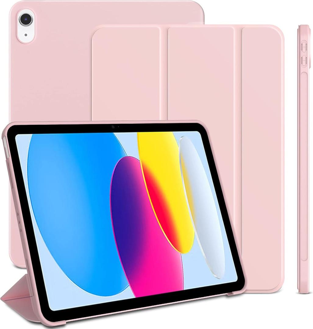 iPad Air Case, Auto Wake&Sleep Slim Trifold Stand for iPad Air 5th/4th Generation, Lightweight TPU Back Cover, Pink