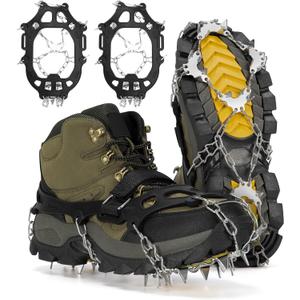 24 Spikes Crampons for Shoes, Anti Slip Ice Cleats for Shoes and Boots, Traction Ice Snow Grip with Stainless Steel Spikes and Silicone Men Women for Hiking, Walking, Climbing, Jogging,Fishing (Large)
