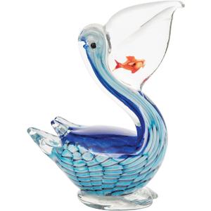 Beachcombers 7" x 5" Pelican Glass Figure Figurine Table Top Ornament Animal Sculpture Sea Animal Beach Nautical Coastal Decor Decoration Blue