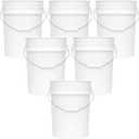 5-Gallon Bucket Only  Heavy-Duty Extra Durable Pail  Made in USA  Premium Quality HDPE  Food Grade  BPA Free  Metal Handle with Plastic Grip  Stackable  Multi-Use  White, 6 Pack