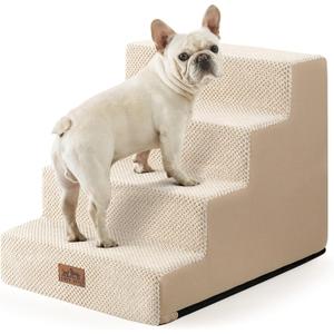 COZY KISS Dog Stairs for Small Dogs, 4 Tier Wider Pet Stairs for Couch and Beds, 17.7" H Non-Slip Dog Steps for Old Cats, Puppy, Small Medium Dogs, 17.7x23.6x17.7 inch, Beige