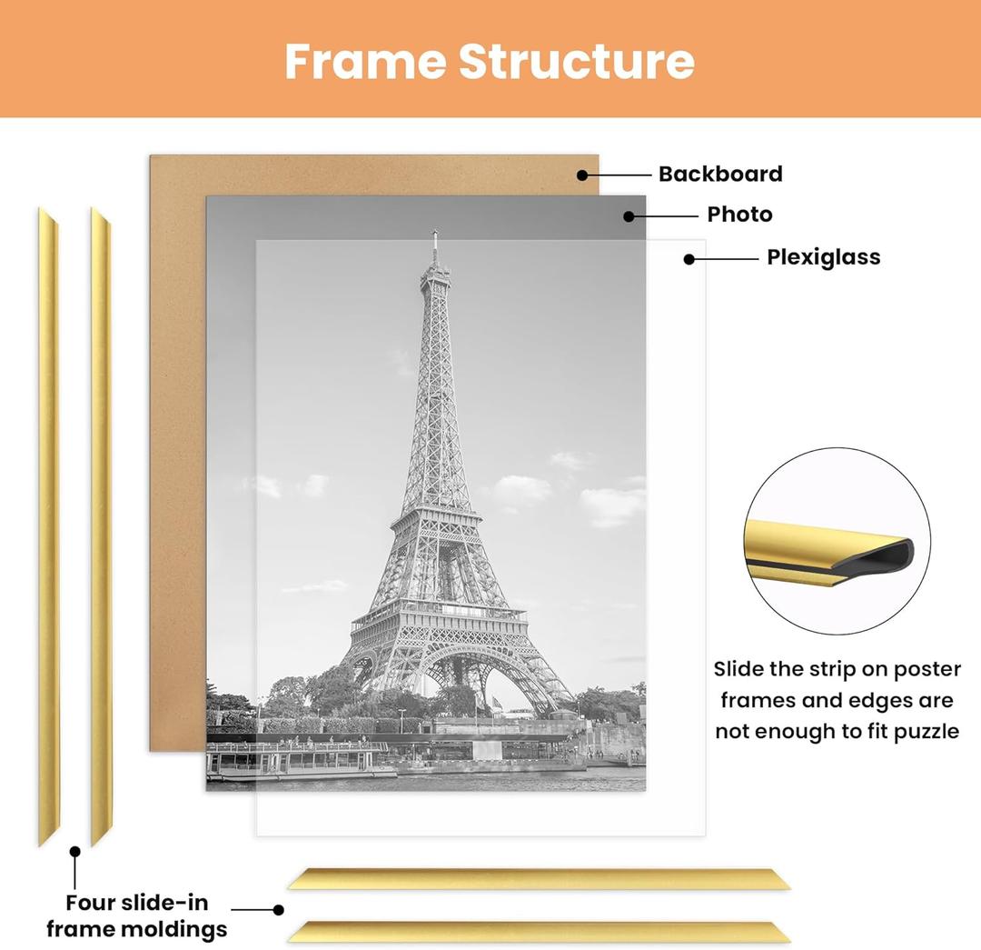 Upsimples 12×19 Picture Frame Gold, Scratch-Proof Poster Frame 12 x 16 for Photo Gallery - Slide-In Strip, Horizontal or Vertical Wall Mounting