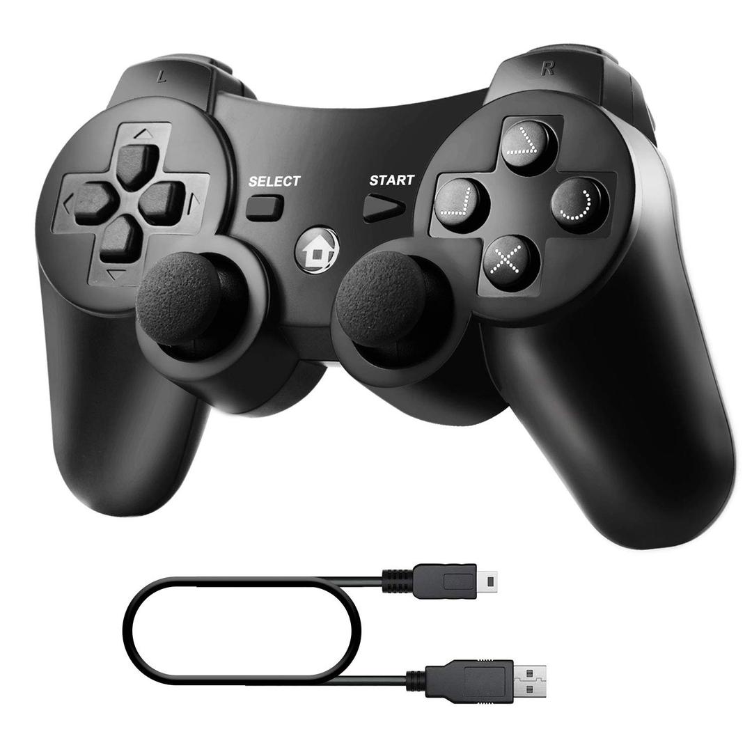 Diswoe Controller for PS-3, Wireless Bluetooth Controller Gamepad Joystick, Double Vibrating Controller for Play_station 3 with Charger Cable Cord Thump Grips