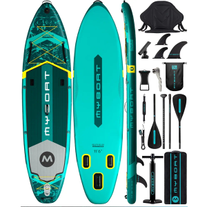11'6"×34"×6" Extra Wide Inflatable Paddle Board, Stand Up Paddle Board for Fishing, Sup Board with 3 Removable Fins, Dual Bungees, Camera Mount, Hand Pump, Strong Paddle, 5L Dry Bag, Leash