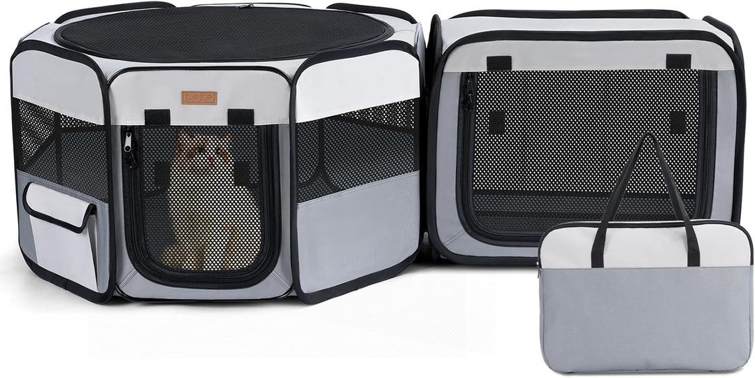 Lekereise Portable Cat Playpen, 61" × 19" Cat Playpen, 2-in-1 Dog Playpen Indoor Outdoor for Cats, Puppies and Small Pets, Independently Usable, with a Carry Bag