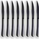Kyrtaon Black Steak Knife Set, Serrated Titanium Plating Stainless Steel Sharp Knives, Dinner Set of 8, Dishwasher Safe Sturdy and Easy to Clean