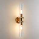 E26 Brushed Brass 2 Light Vanity Lights, Farmhouse Gold Modern Bathroom Wall Lamps with Glass Shade