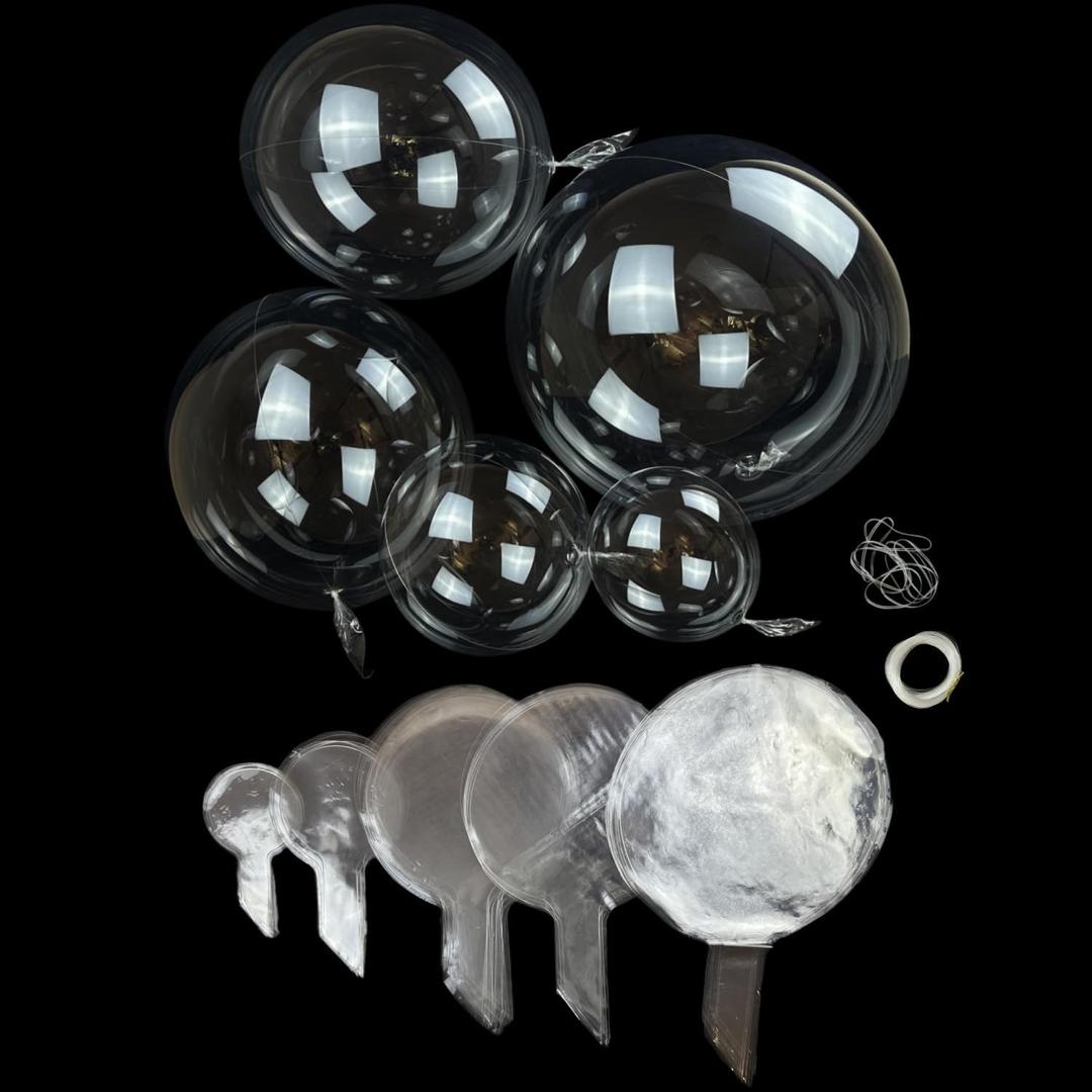 Bobo Balloons, 60 Packs Different Sizes Clear Bubble Balloons Garland Arch Kits with Fishing Line/Transparent Rubbers for Party Decorations (8 Inch, 10 Inch,18 Inch, 20 Inch, 24 Inch)