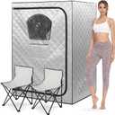 Gollense Portable Sauna for Home 2 Person Steam Tent with 2 Folding Chairs, Full Size Large Foldable Indoor Steam Box for Relaxation, Steamer NOT Included, Sliver (Silver)