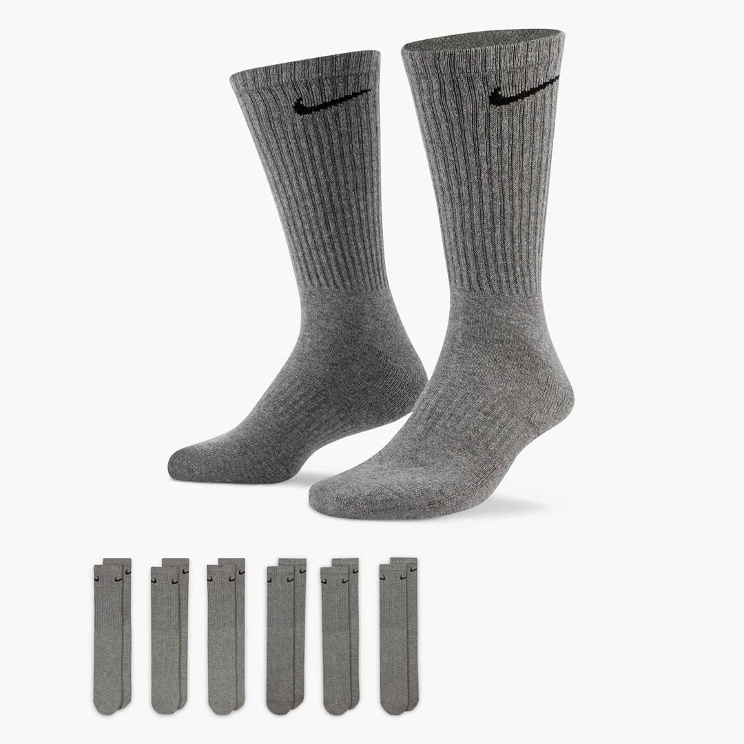 Nike Unisex Everyday Cushioned Training Crew Socks (6 Pairs), Carbon Heather/Black, X-Large