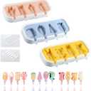 3 x Cartoon Shape Popsicles Molds 3Pcs Cute Ice Cream Mold Maker Easy-Release Homemade Ice Pop Tray Silicone with Lid & Stick (Ice Cream+Fruit+Cartoon)