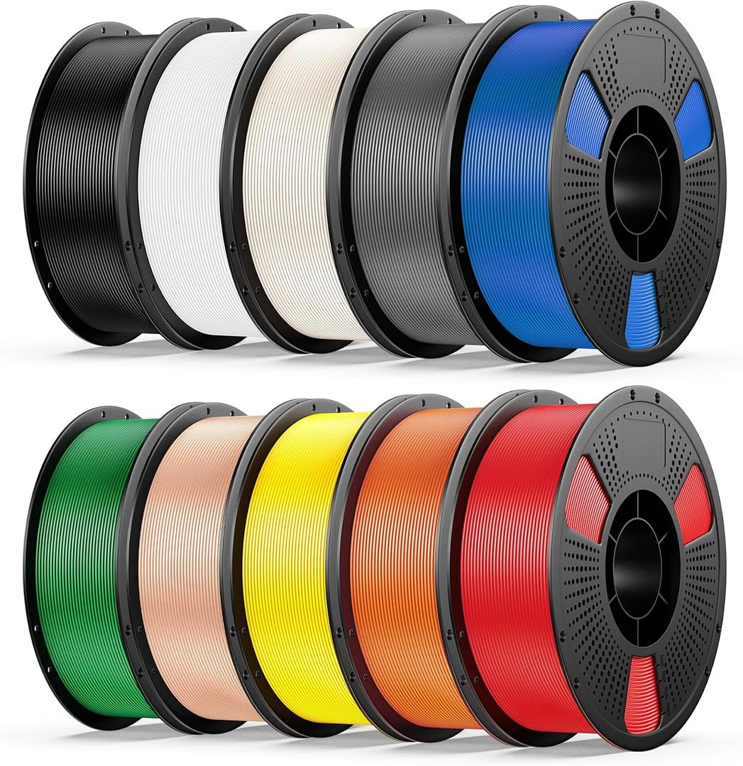 UJOY3D 10kg Elite PLA+ 3D Printer Filament Bundle, 10 Color Pack 3D Printing Filament 1.75mm, 1kg Spool 10 Pack, Black+Jade White+Cream White+Grey+Red+Cobalt Blue+Green+Orange+Yellow+Beige Skin