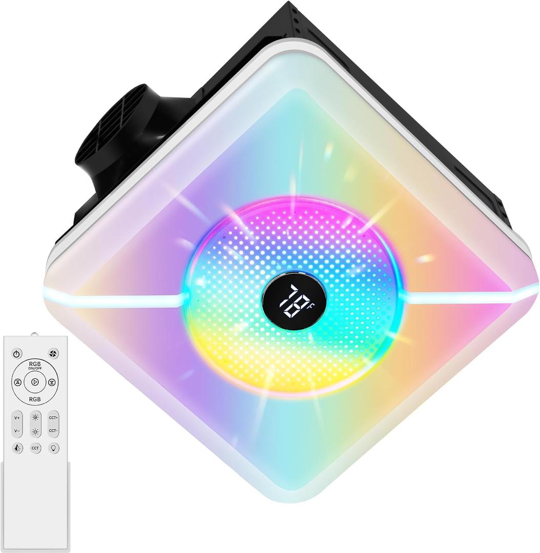 Bathroom Exhaust Fan with Bluetooth Speaker & Light Plug & Play, Dual Speakers, 230 CFM 1.0 Sone, 7 RGB Modes, 3000-6500K, Remote Bathroom, Laundry Room, Bedroom,Office