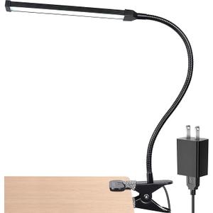 LEPOWER Led Clip on Light, 5W Reading Lights for Books in Bed with Gooseneck, Adjustable Color Temperature Clip Lamp, Ideal for Bedtime Reading and Piano Light, Metal, Black