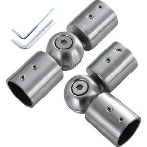 Window Heavy Duty Curtain Rods Connector Set of 2, Adjustable Curtains Rods Connector for Bay Windows Blinds with 1 inch Silver Color Stainless Steel