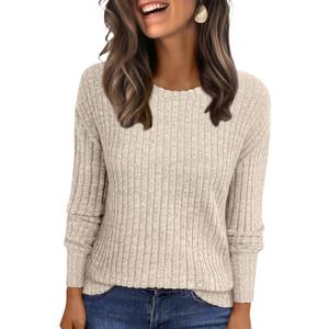 ANRABESS Women Long Sleeve Shirts Business Casual Tunic Tops Fall Lightweight Sweaters Dressy Blouses 2025 Fashion Outfits Beige XX-Large (Beige, XXL)