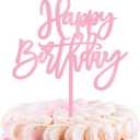 1 PCS Birthday Cake Topper, 5.1 x 7 Inches Happy Birthday Cake Toppers, Pink Happy Birthday Cake Sign for Party, Baby Shower, Anniversary and Cake Sign Decorations