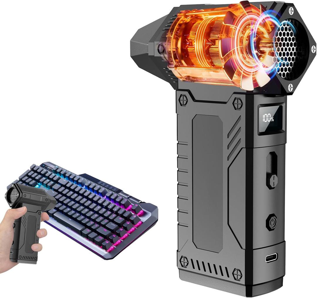 Compressed Air Duster,200,000RPM Electric Air Duster with LED Display,8Gear Adjustable Mini Air Broom, for Keyboard,PC,Car and Home,Replace Compressed Air Can (Matte Black)