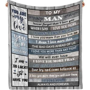 Gifts for Him Husband Boyfriend Throw Blanket, I Love You for Husband Boyfriend Birthday Gifts Ideas, Valentines Wedding for Him, to My Man Soft Blanket 60"x 50"