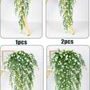 SJL 4pcs Fake Hanging Plants Realistic Artificial Outdoor Flowers Hanging Greenery Artificial Ivy Vine Leaves Faux Green Plastic Plants Greenery Flowers Green Leaf Decor for Wall Home (White)