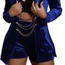 Women Sexy Two Piece Outfits Clubwear Velvet Long Sleeve Blazer Jacket Bodycon Shorts Set Night Party Club (XX-Large, Royal Blue)