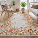 Wonnitar Fall Washable 5x7 Rug for Bedroom, Low Pile Soft Boho Floral Living Room Area Rug, Non Slip Throw Carpet for Girls Room Nursery Playroom Guest Room (Orange,5'x7')