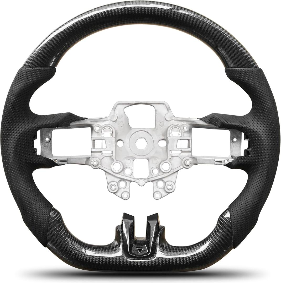 Carbon Fiber Steering Wheel For Mustang EcoBoost/GT/V6/Shelby GT350/GT350R 2015-2017 D-shaped Nappa Perforated Leather Flat-bottom Custom Steering Wheel