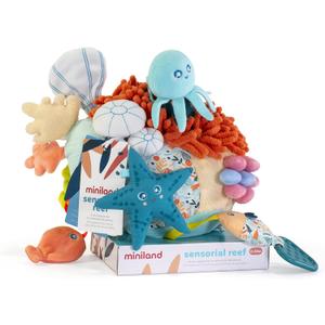 Miniland Sensorial Reef. Plush Rattle Toy for Infant and Toddlers with Many Different Sensory Stimulations. Fully Washable for Baby Teething. 2023 Toty Finalist.