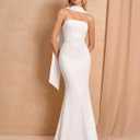 GLNEGE Women's Bodycon Formal Wedding Guest Maxi Dresses with Scarf Summer Strapless Elegant Cocktail Party Dress 2026 (White, L)