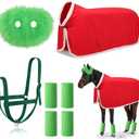Paterr 7 Pcs Christmas Horse Accessory Set Xmas Santa Elf Horse Cape Halters Leg Wraps Hat Tack Costume Set (Red, Green)